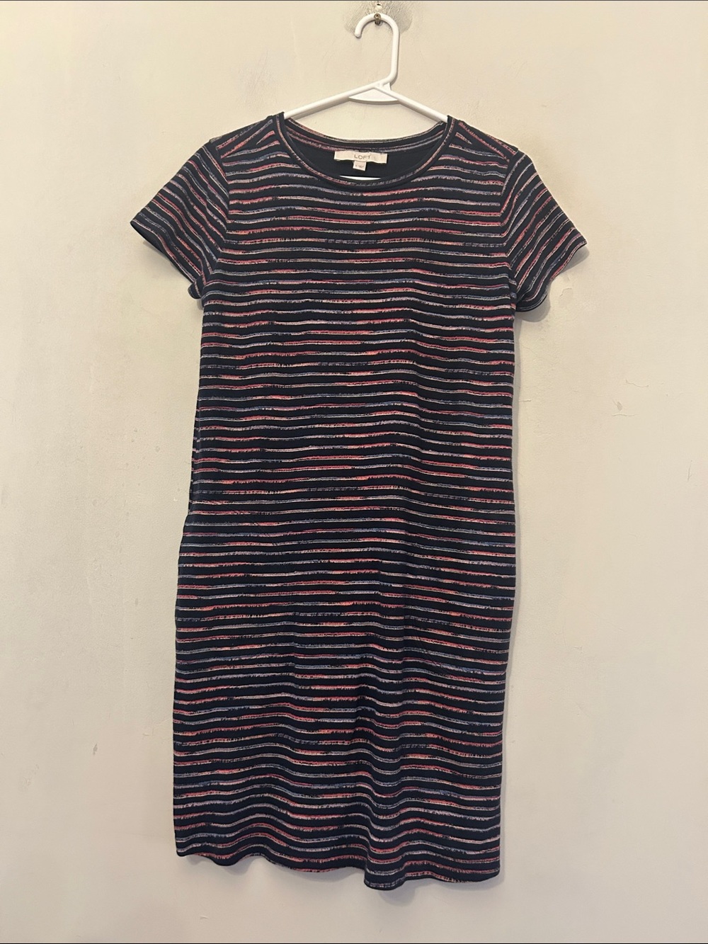 Loft Striped Knit T-Shirt Dress — Navy Short sleeves Size S EUC